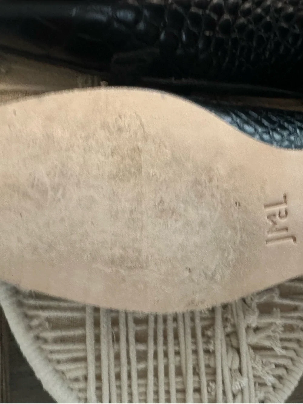J. McLaughlin Black Croc-Embossed Leather Loafers with Gold-Tone Bar